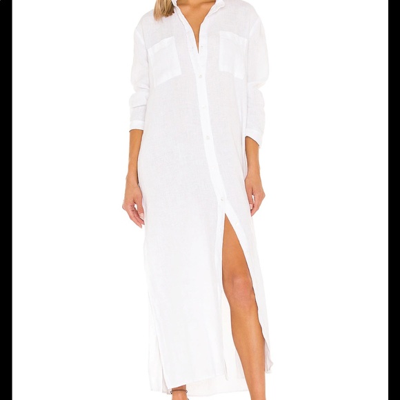 Enza Costa Dresses & Skirts - ENZA COSTA WHITE COTTON LINEN SHIRT DRESS